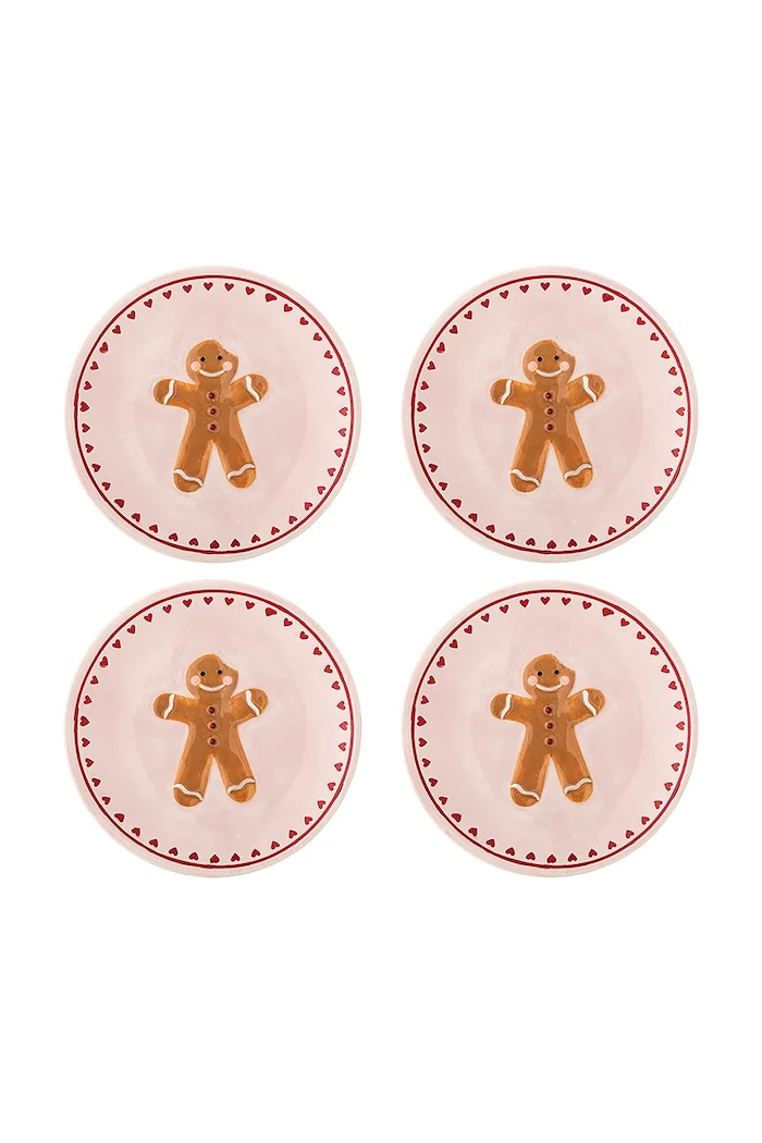 Bloomingville Zestaw talerzyków świątecznych z kamionki 4-pack Binna 16 cm różowy 82063278