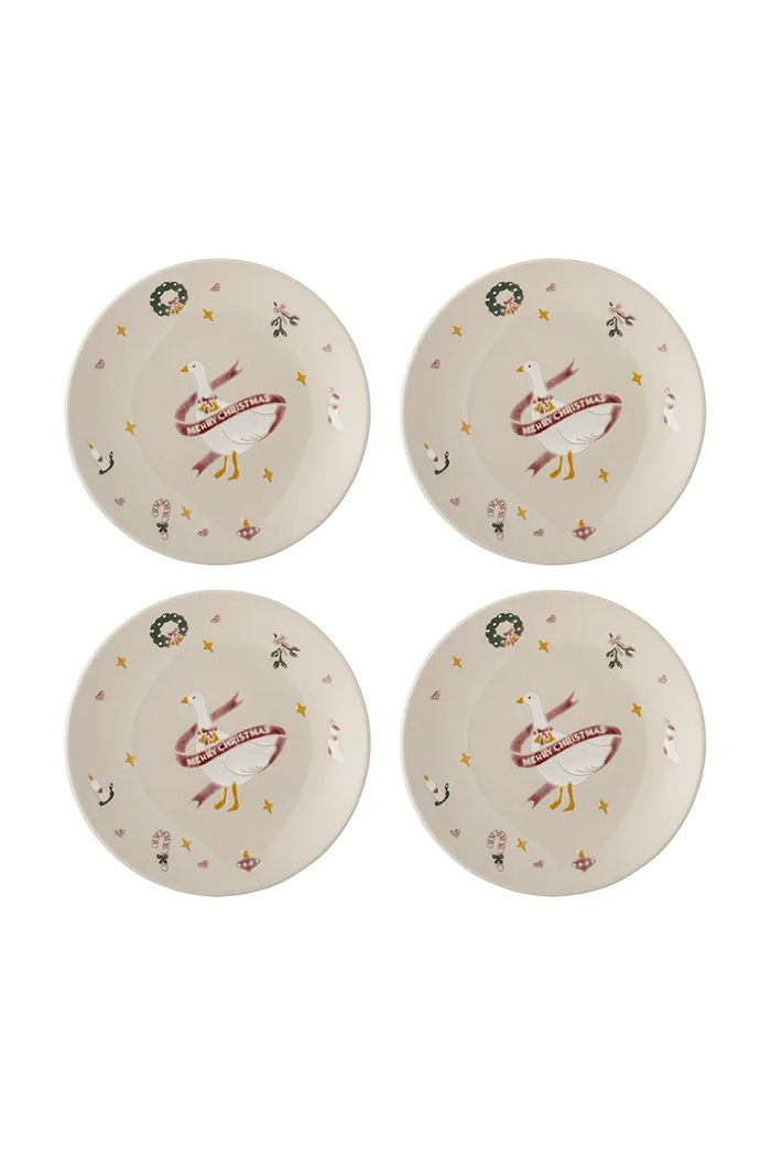 Bloomingville Zestaw talerzyków świątecznych z kamionki 4-pack Mary 16 cm czerwony 82063288