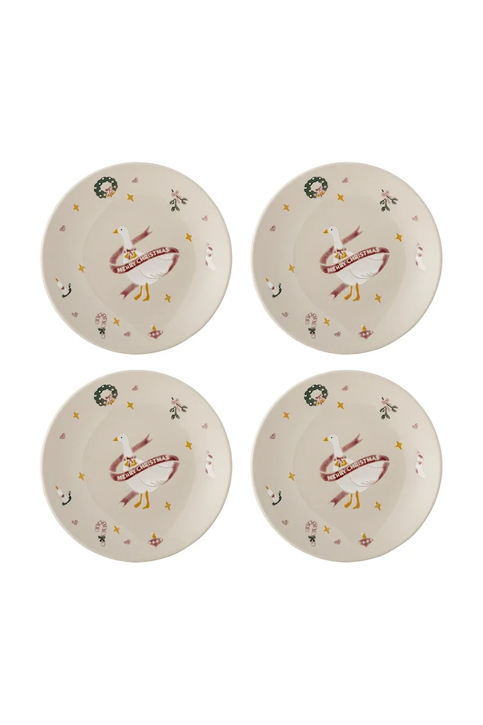 Bloomingville Zestaw talerzyków świątecznych z kamionki 4-pack Mary 16 cm czerwony 82063288