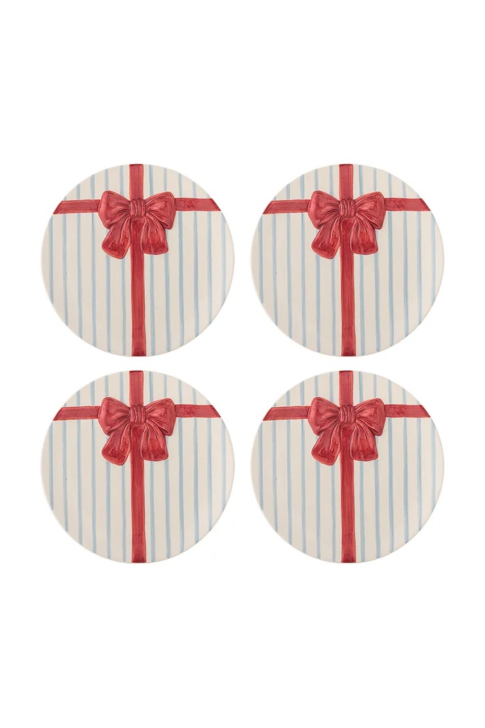 Bloomingville Komplet talerzy świątecznych z kamionki 4-pack Bowie 20,5 cm niebieski 82063494