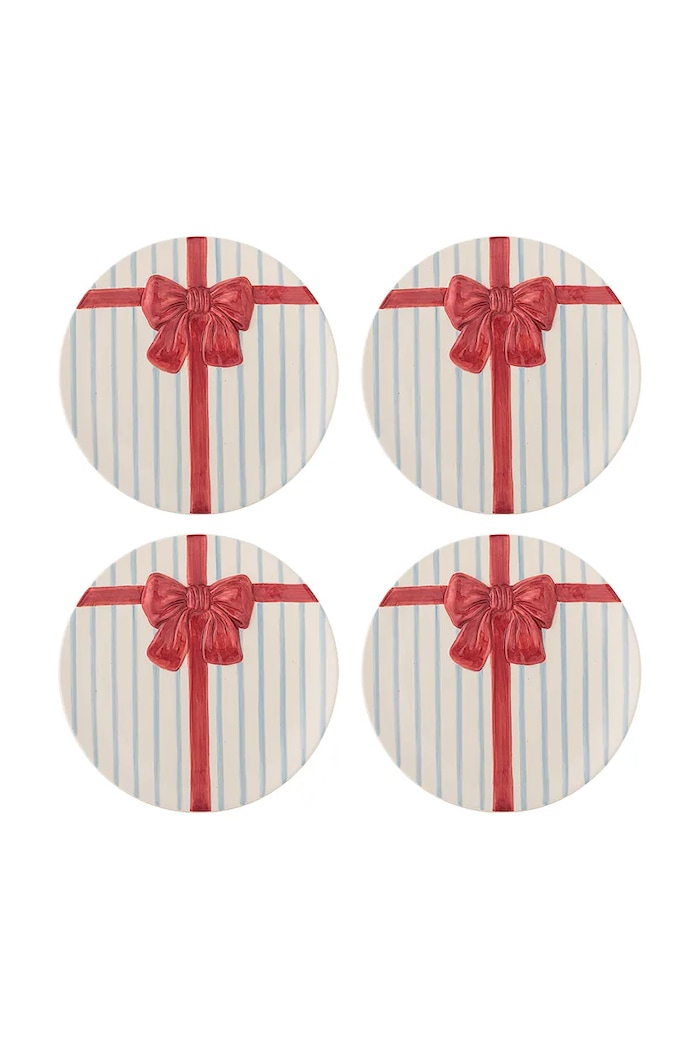 Bloomingville Komplet talerzy świątecznych z kamionki 4-pack Bowie 20,5 cm niebieski 82063494