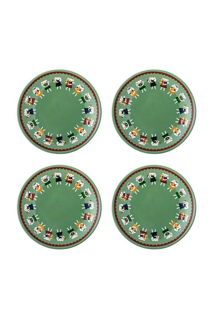 Bloomingville Zestaw talerzyków świątecznych z kamionki 4-pack Peo 16 cm zielony 82063519