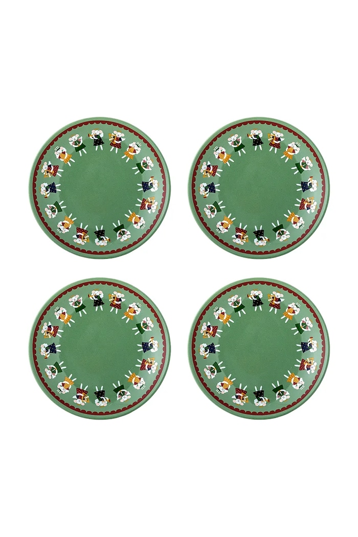 Bloomingville Zestaw talerzyków świątecznych z kamionki 4-pack Peo 16 cm zielony 82063519