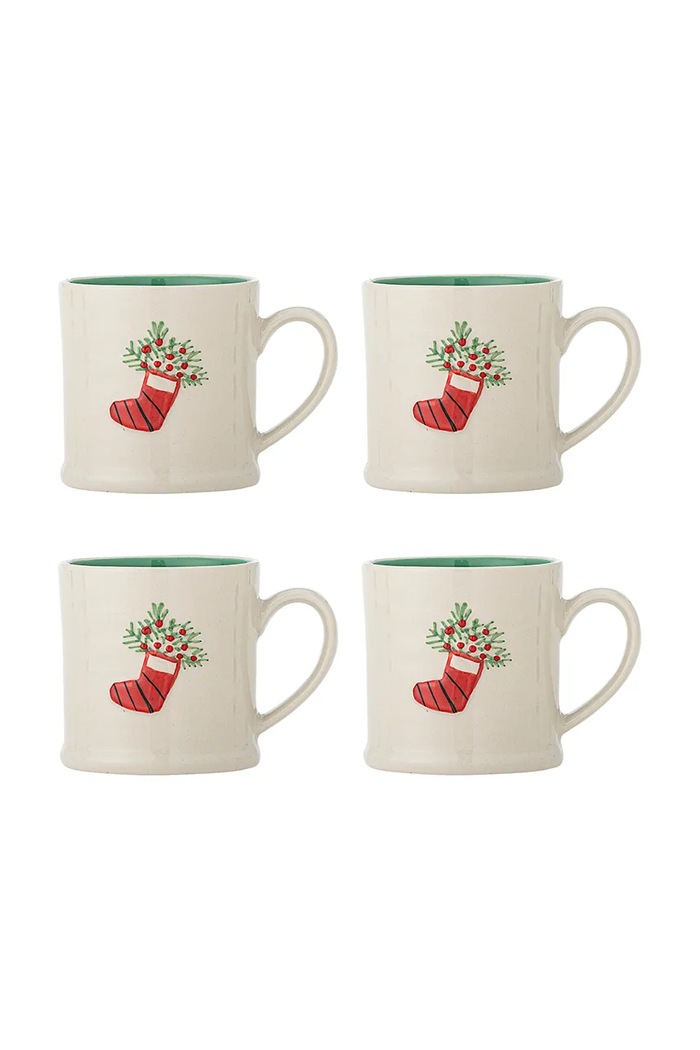 Bloomingville Zestaw kubków świątecznych z kamionki 4-pack Kenai 300 ml zielony 82072943