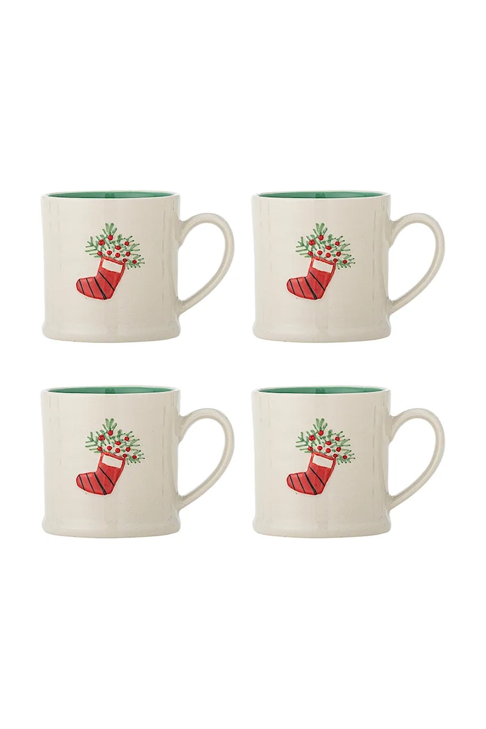 Bloomingville Zestaw kubków świątecznych z kamionki 4-pack Kenai 300 ml zielony 82072943