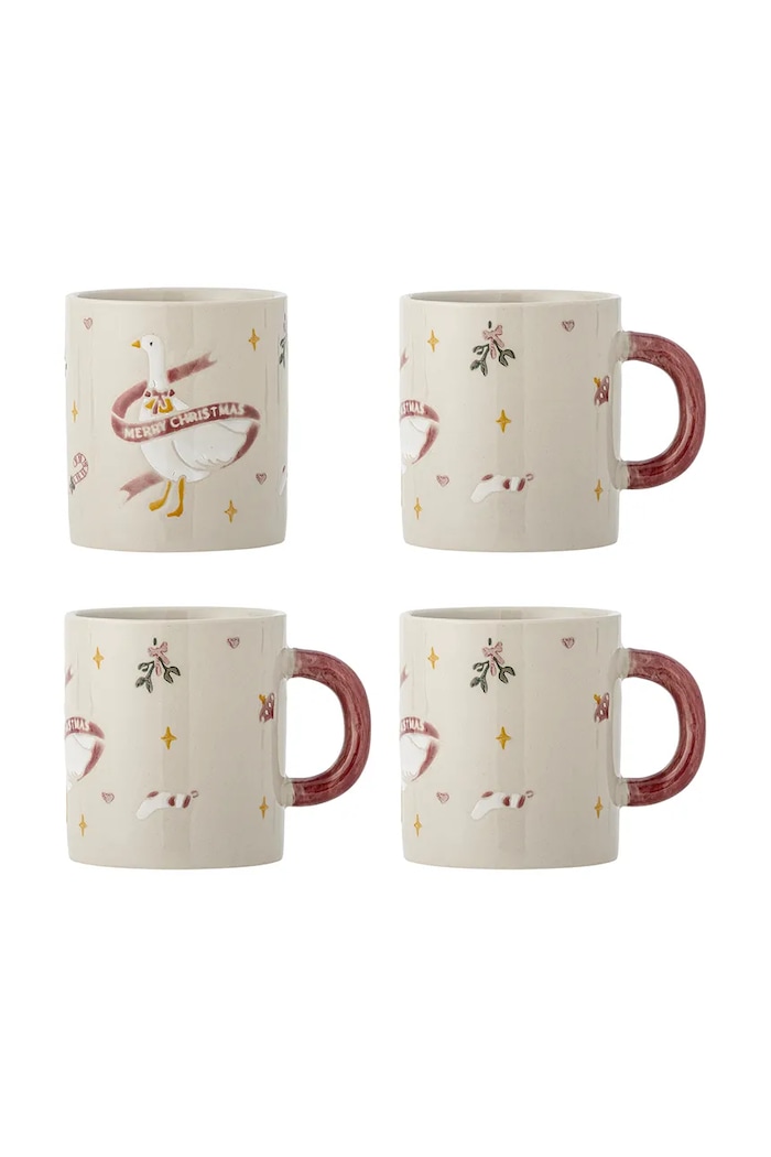 Bloomingville Zestaw kubków świątecznych z kamionki 4-pack Mary 295 ml czerwony 82063286