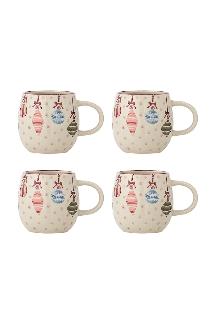 Bloomingville Zestaw kubków świątecznych z kamionki 4-pack Ornamentia 300 ml czerwony 82063283