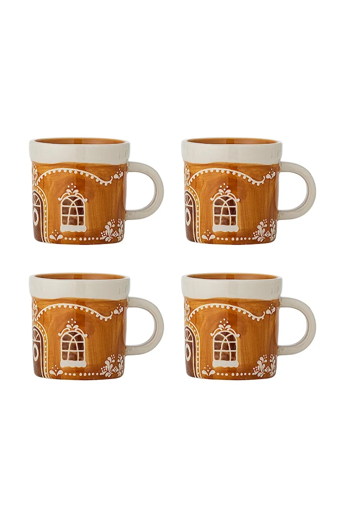 Bloomingville Zestaw kubków świątecznych z kamionki 4-pack Gina 250 ml brązowy 82063294