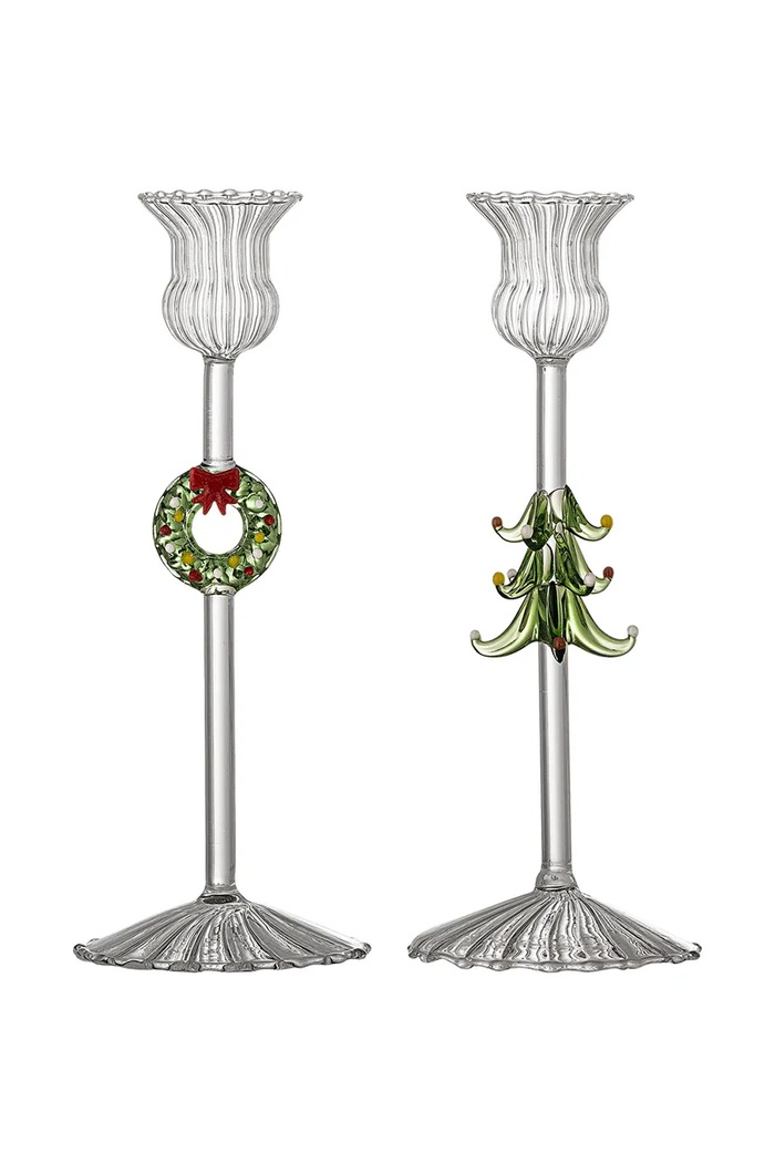 Bloomingville Zestaw świeczników świątecznych ze szkła 2-pack Branton transparentny 82072873