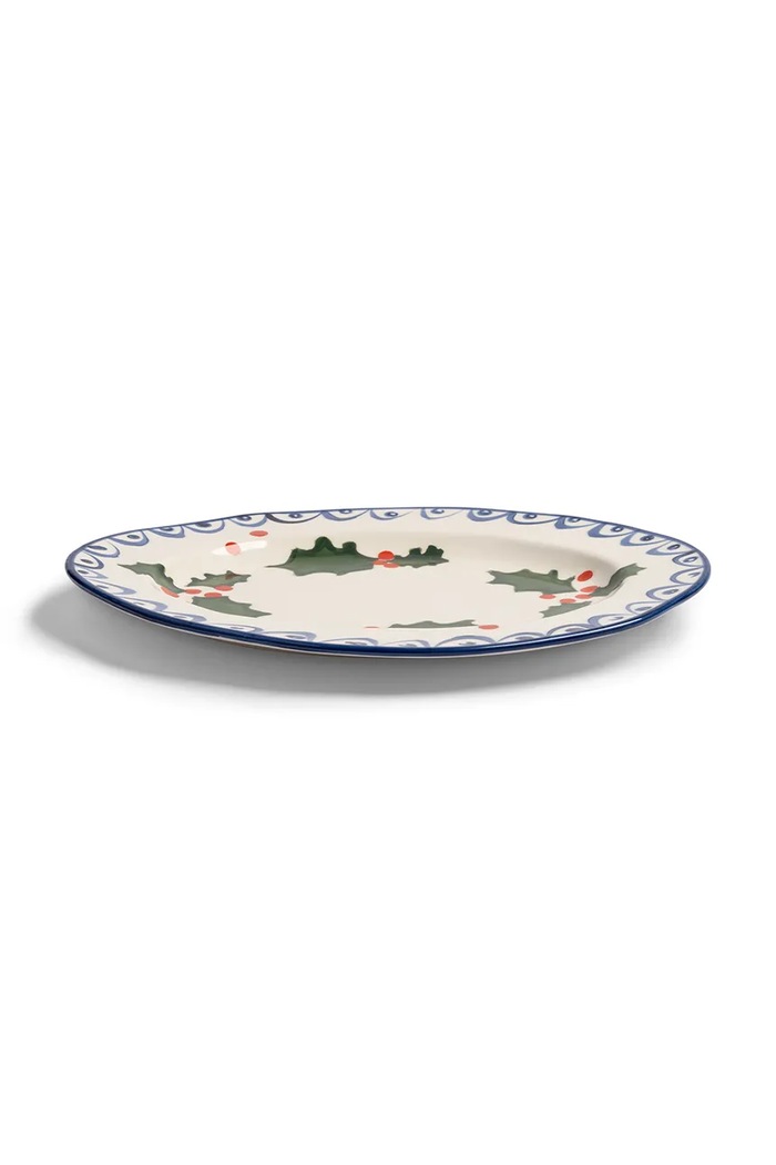 &k amsterdam Talerz świąteczny z porcelany Holly L 2193.09 niebieski AA00