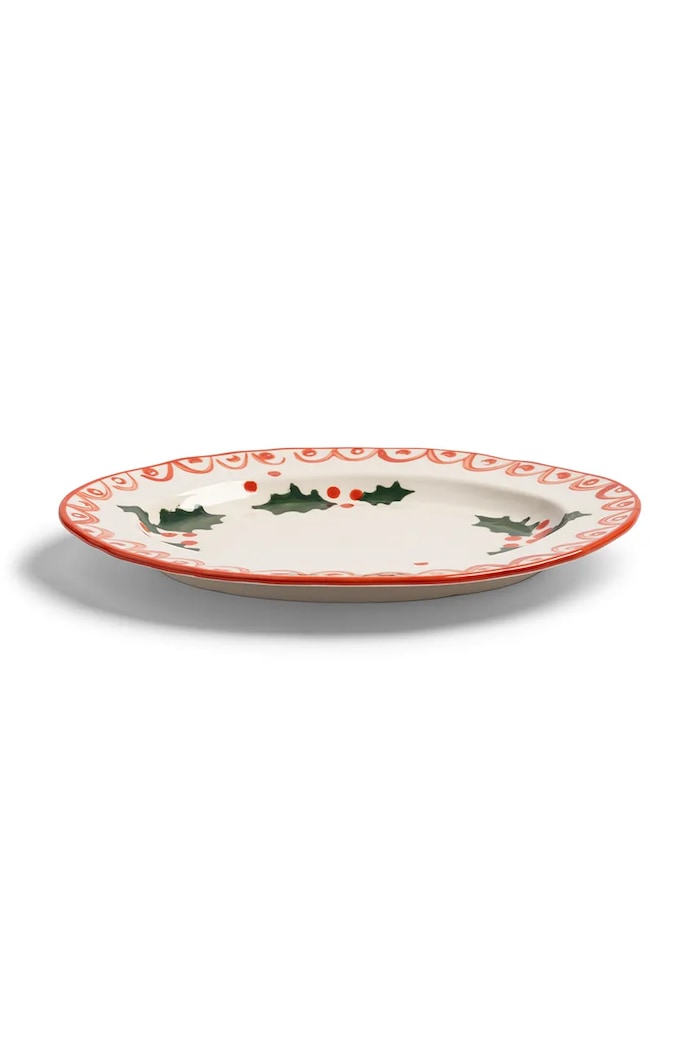 &k amsterdam Półmisek świąteczny z porcelany Holly S 2193.10 czerwony AA00