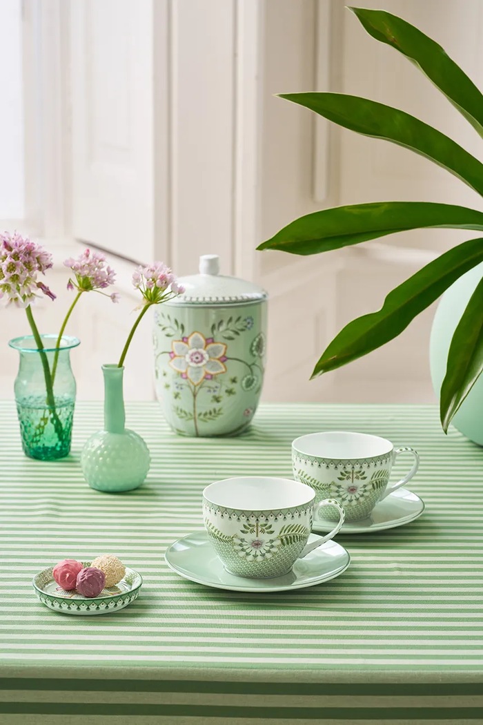 Set šalica i tanjurića za 2 osobe. Pip Studio Lily&Lotus 280 ml 51004204 zelena AA00