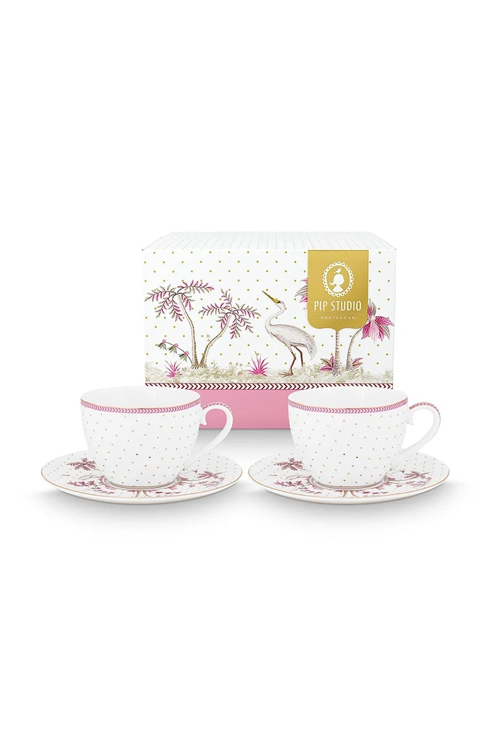 Pip Studio zestaw filiżanek ze spodkami dla 2 os. Jolie Dots 280 ml biały 51004208