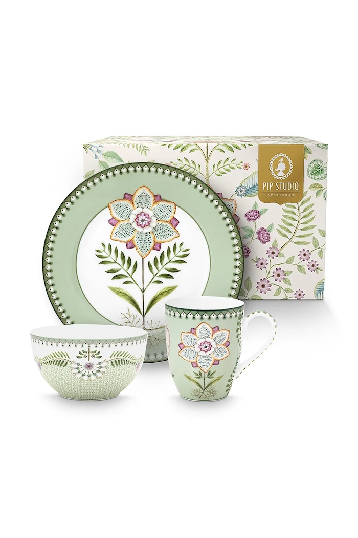 Pip Studio set de mic dejun Lily&Lotus 350 ml 3-pack verde 51020208