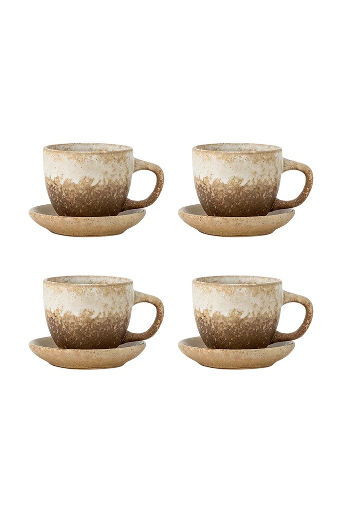 Bloomingville zestaw filiżanek ze spodkami dla 4 os. Brenta 180 ml 8-pack brązowy 82072416