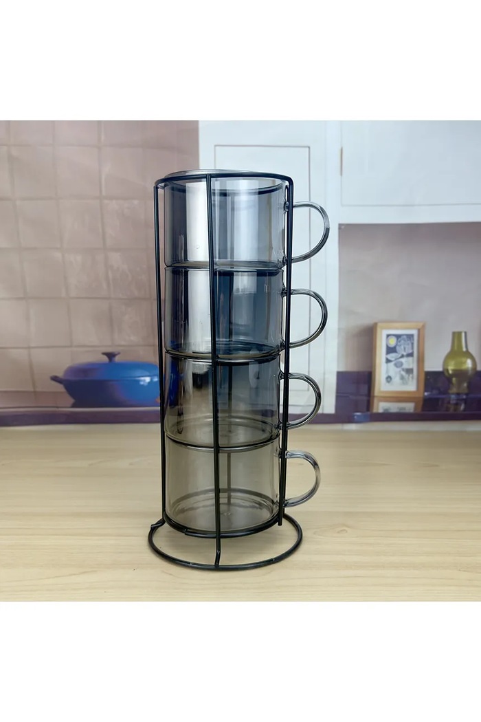 Кухня и бар Комплект чаши със стойка Affek Design Peter Grey 350 ml (4 броя) HTID2751 сив