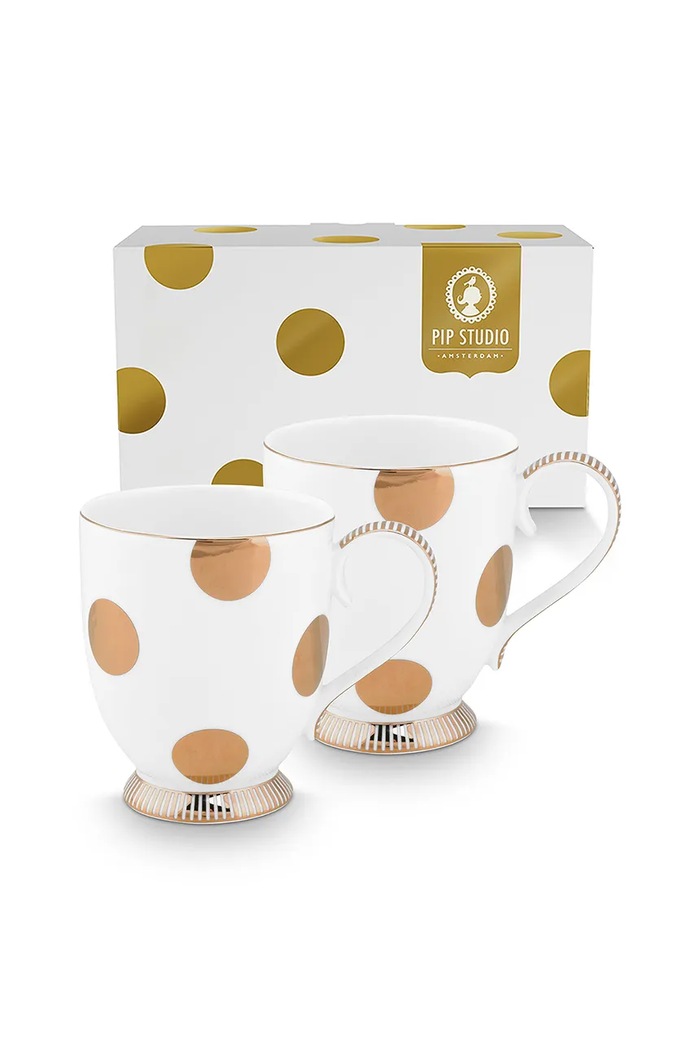 Pip Studio Set de cești Dot Delight 350 ml 2-pack galben 51002517
