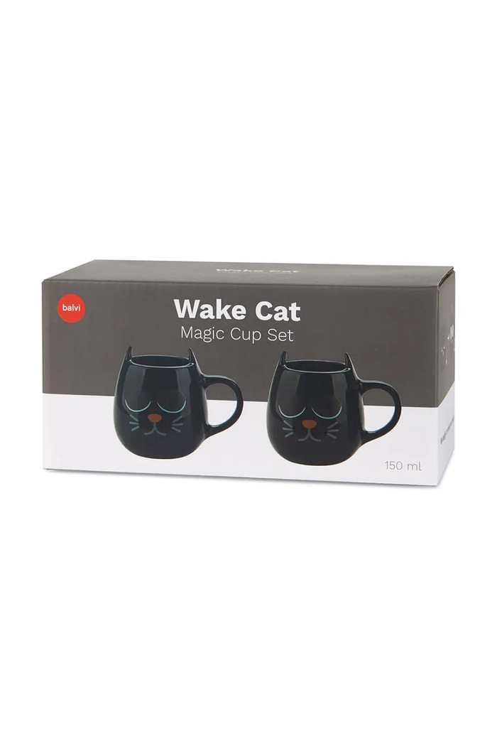 Komplet skodelic Balvi Wake Cat 8,5 x 10,3 x 7,5 cm 2-pack črna 28144