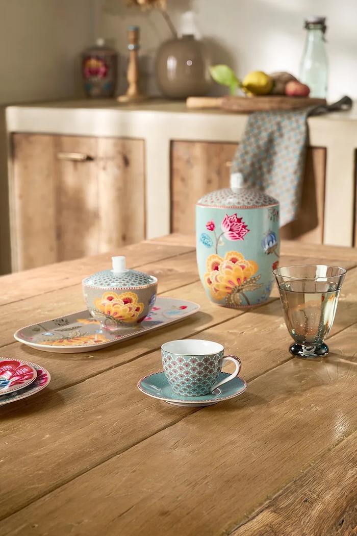 Pip Studio tazza da caffè con sottotazza in porcellana smaltata 120 ml turchese 51004220
