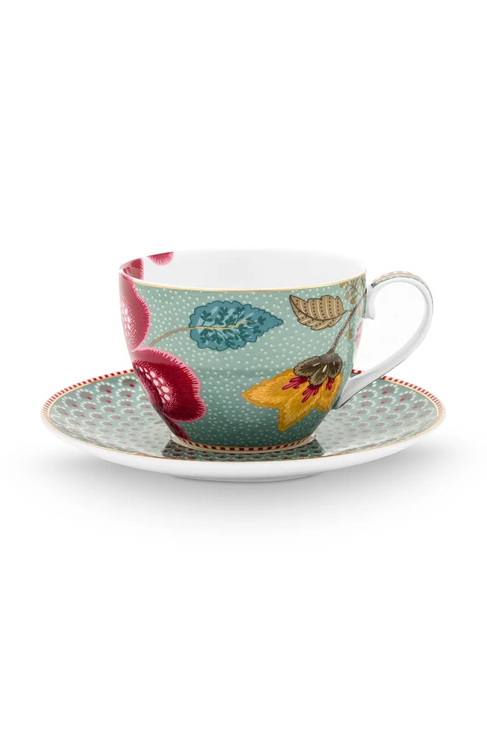Pip Studio skodelica s podstavkom iz glaziranega porcelana 300 ml pisana 51004221