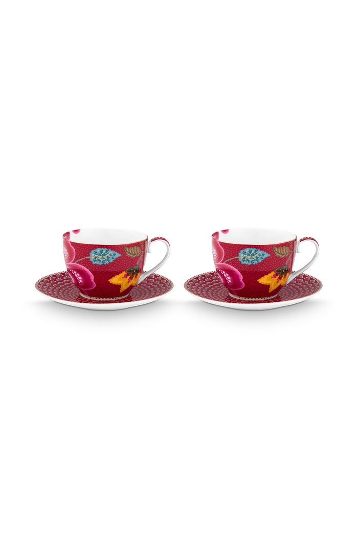 Pip Studio Zestaw filiżanek z porcelany Blooming Tales Fantasy 300 ml czerwony 51004235
