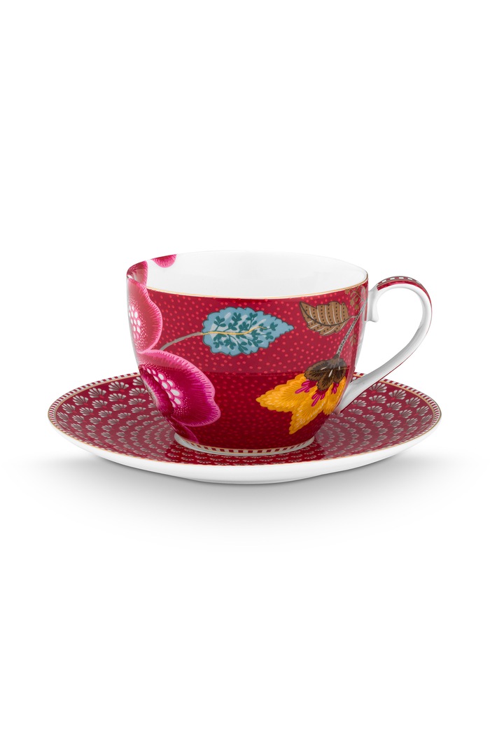 Pip Studio Zestaw filiżanek z porcelany Blooming Tales Fantasy 300 ml 51004235 czerwony AA00