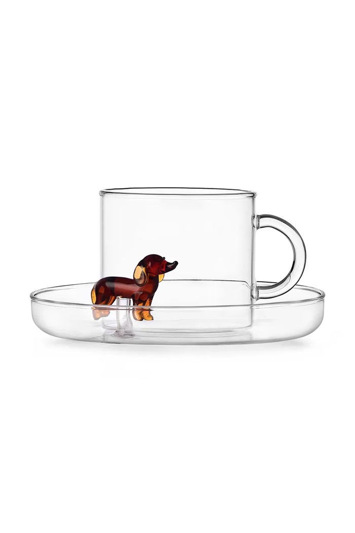 Ichendorf Milano Filiżanka ze spodkiem ze szkła borokrzemianowego Dogs 300 ml transparentny 9354301