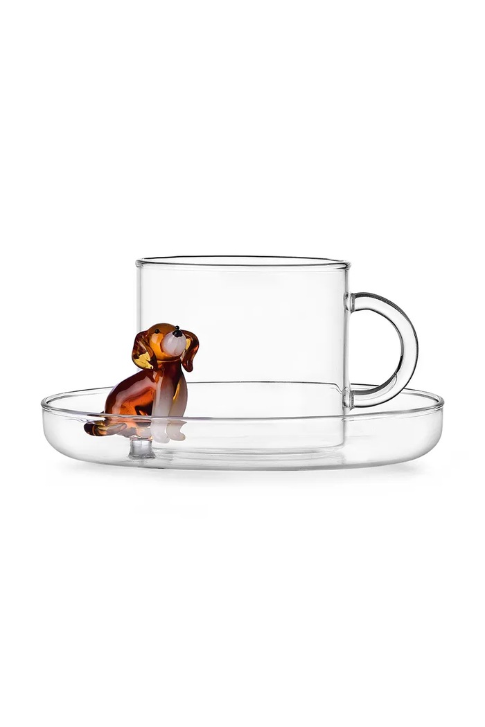 Ichendorf Milano Filiżanka ze spodkiem ze szkła borokrzemianowego Dogs 300 ml transparentny 9354299