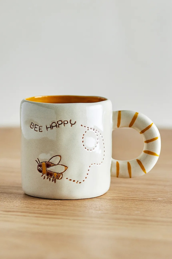 Kubek z kamionki Cloudy Bee happy 225 ml Bloomingville multicolor 82063454