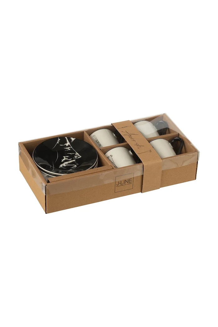 Bucătărie și bar J-Line set de cești cu farfurioară din ceramică 11,2 x 11,2 x 6 cm 49239 alb