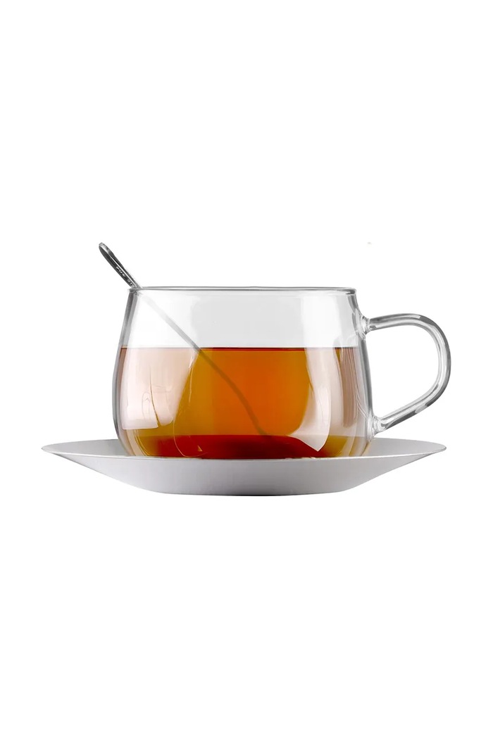Vialli Design komplet skodelic s podstavkom iz borosilikatnega stekla 400 ml transparentna 2279