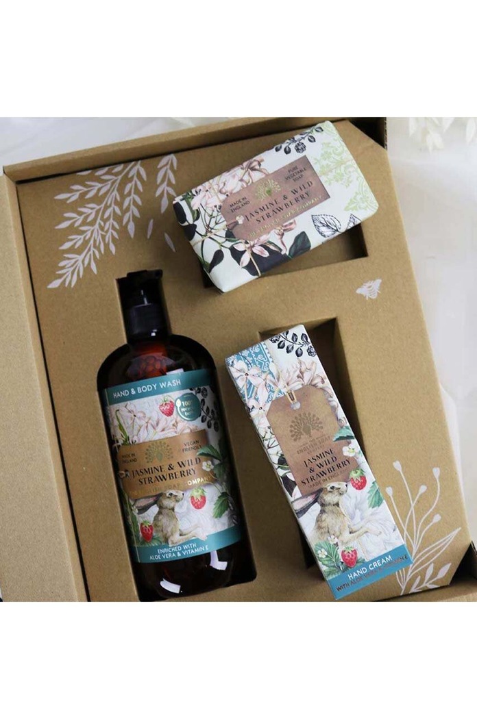 Komplet mila, kreme za roke in gela za umivanje The English Soap Company Jasmine and Wild Strawberry 3-pack SSGB005 pisana AA00