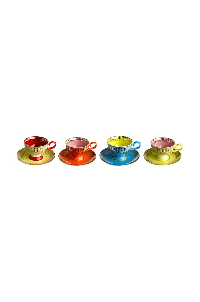 Pols Potten zestaw filiżanek ze spodkami 90 ml 4-pack multicolor 230.400.451