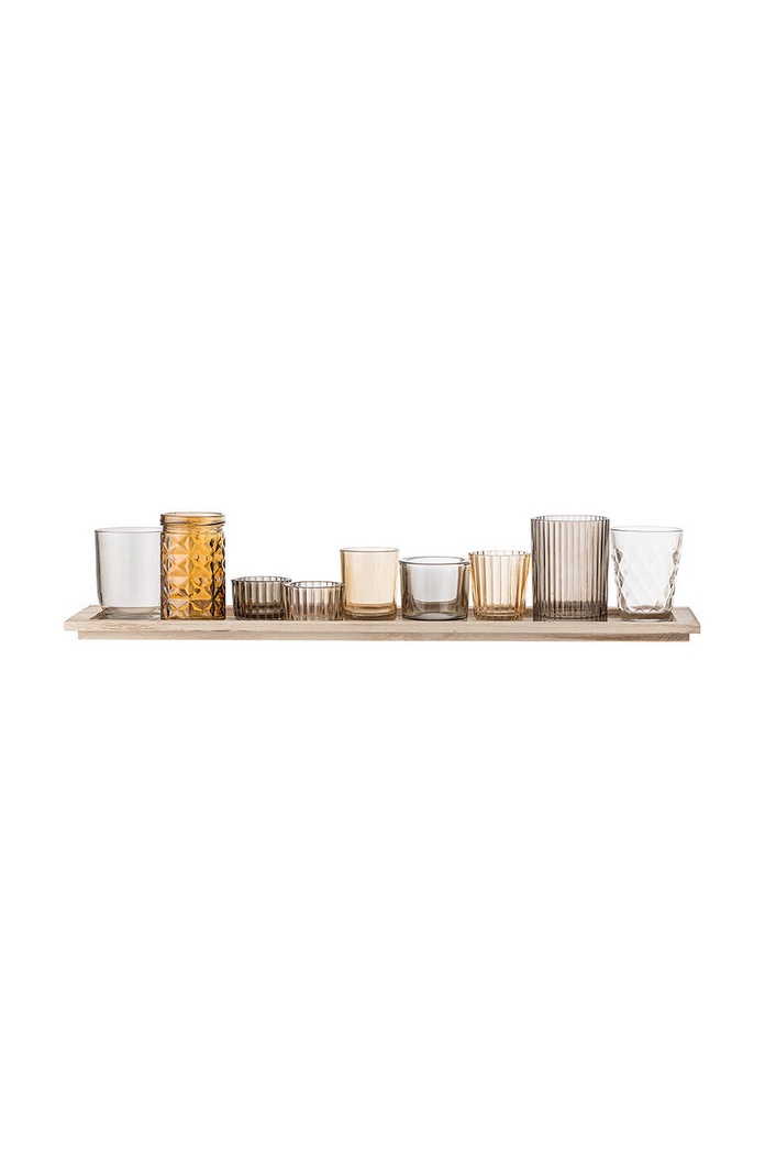 Bloomingville un set de sfeșnice cu o tavă decorativă maro 27404487