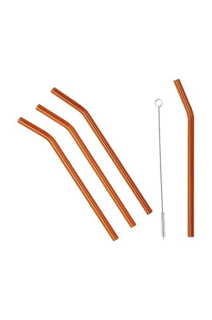 Broste Copenhagen zestaw słomek ze szczoteczką 4-pack pomarańczowy 14496200