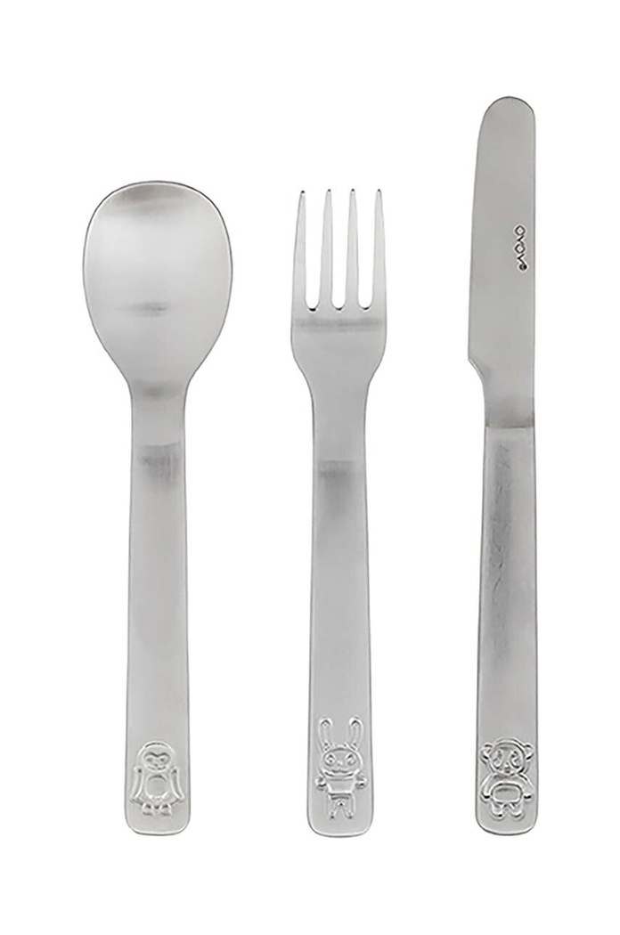 OYOY komplet sztućców dziecięcych We Love Animals 3-pack szary M107122