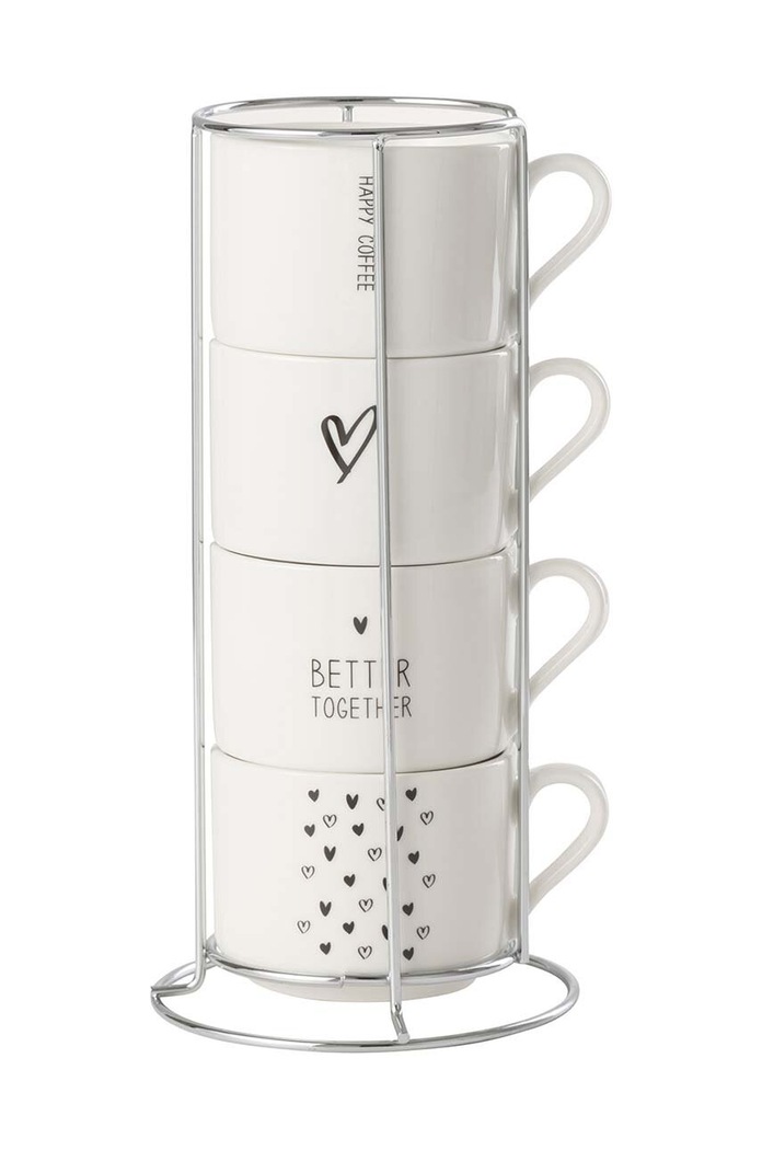 Sada hrnčekov so stojanom J-Line Mugs Love 4-pak biela 28385