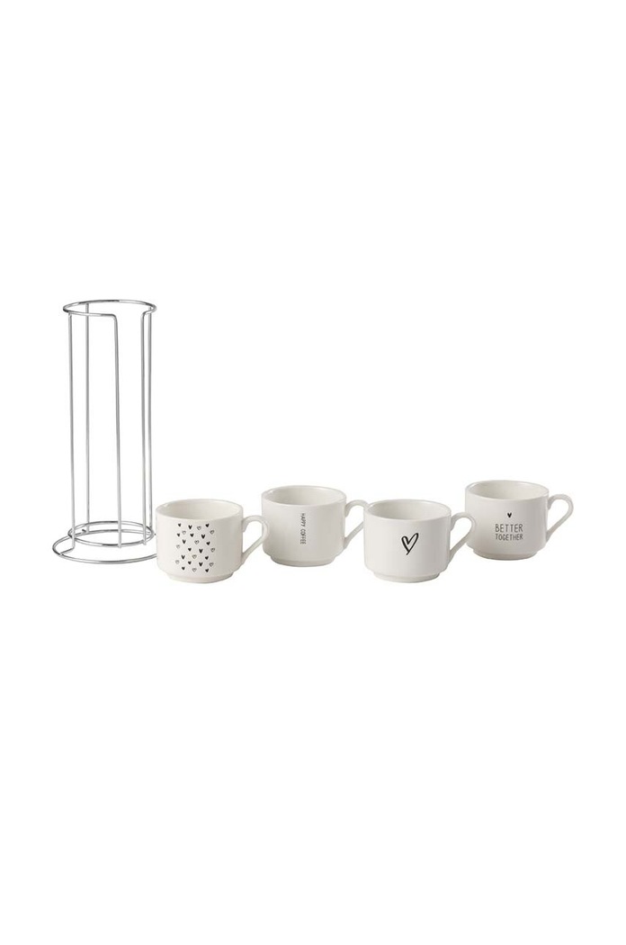 Sada hrnčekov so stojanom J-Line Mugs Love 4-pak 28385 biela AA00
