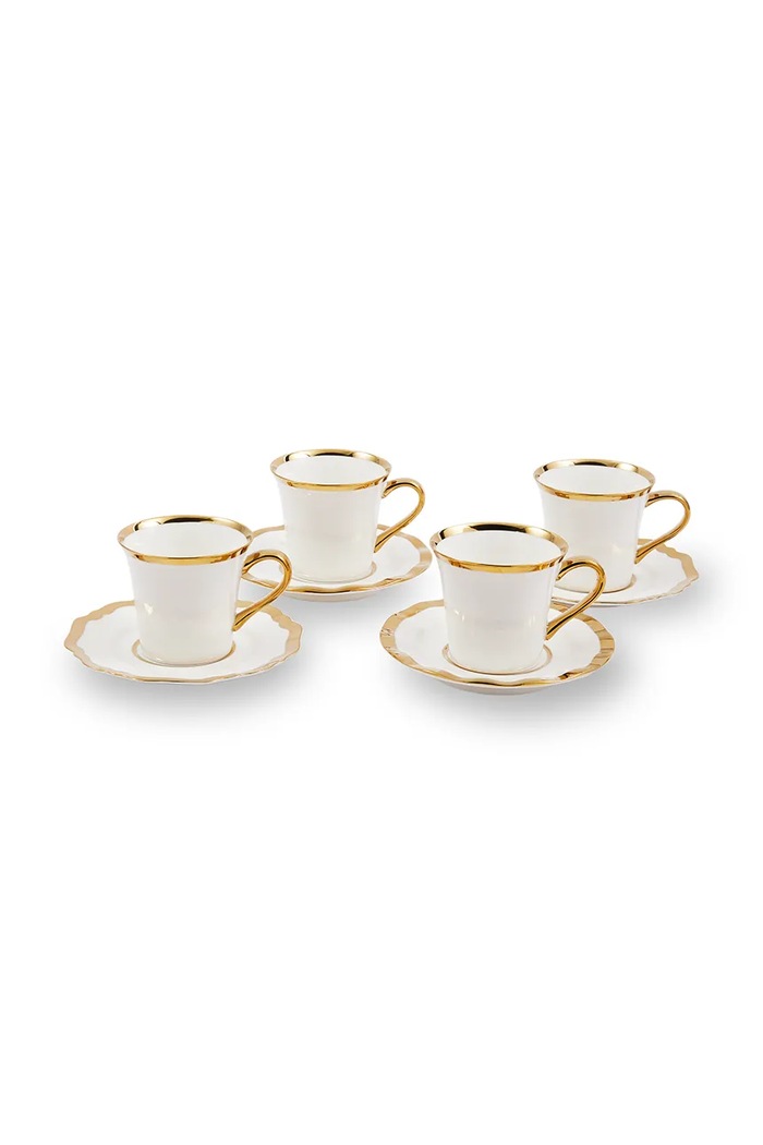 Pols Potten zestaw filiżanek ze spodkami dla 4 os. Golden Finds 220 ml biały 230.400.631