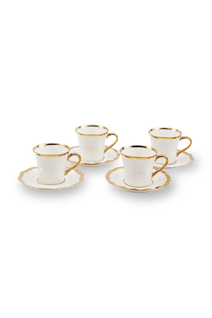 Pols Potten zestaw filiżanek ze spodkami dla 4 os. Golden Finds 220 ml biały 230.400.631