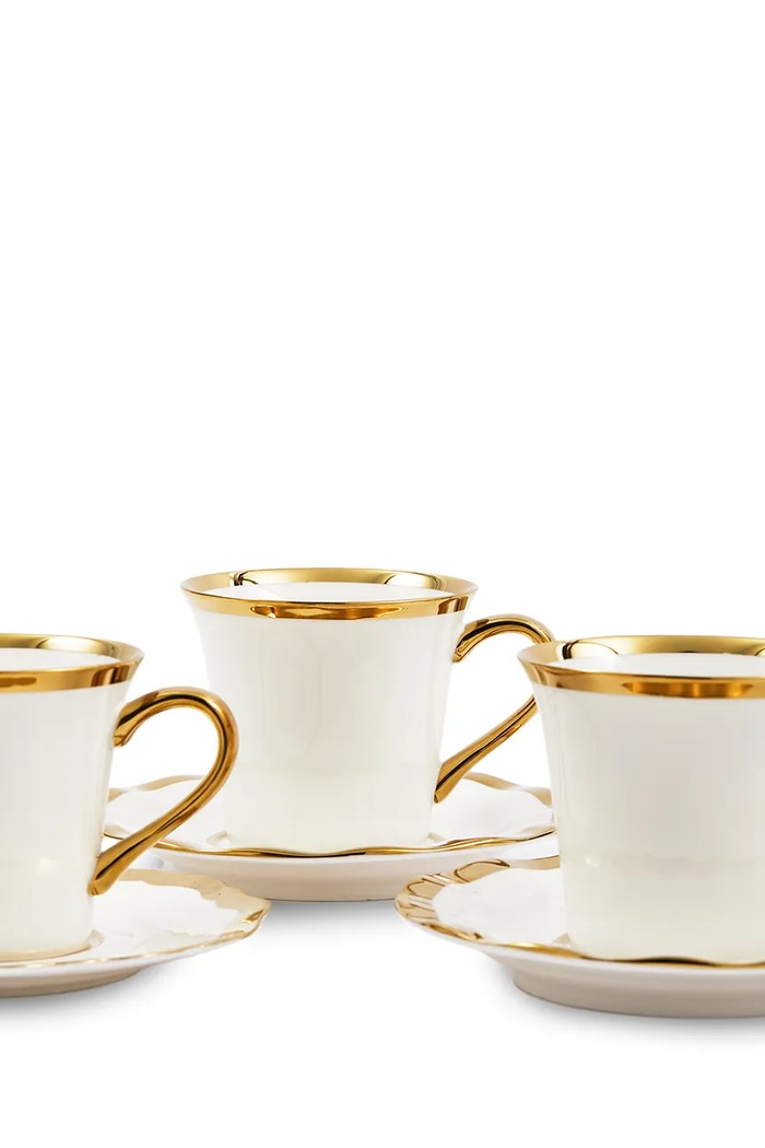 Pols Potten zestaw filiżanek ze spodkami dla 4 os. Golden Finds 220 ml 230.400.631 biały AA00
