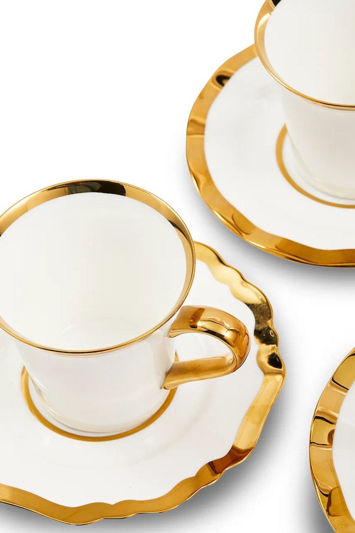 Kuchnia i bar Pols Potten zestaw filiżanek ze spodkami dla 4 os. Golden Finds 220 ml 230.400.631 biały