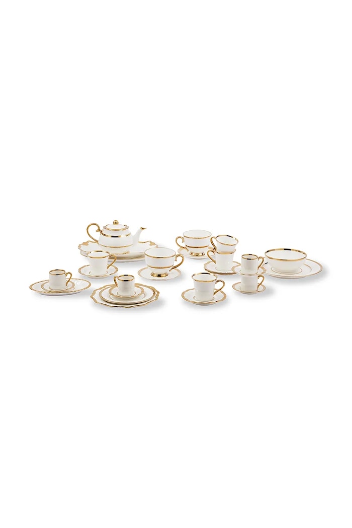 Pols Potten zestaw filiżanek ze spodkami dla 4 os. Golden Finds 220 ml biały 230.400.631