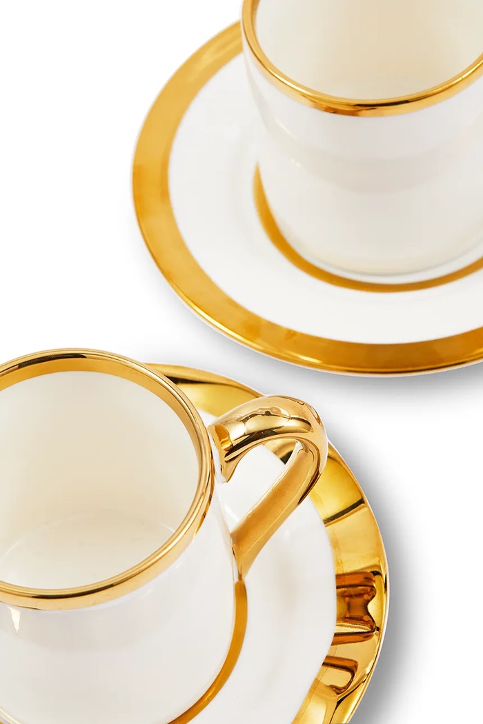 Kuchyňa a bar Sada šálok s podšálkami pre 4 osoby Pols Potten Golden Finds 110 ml 230.400.636 biela