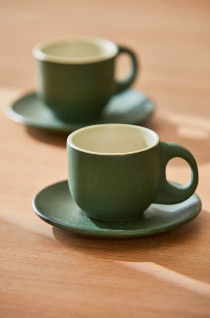 Σετ φλιτζάνια και πιατάκια Calma House Matcha 2-pack MATCHA.CUP.VER πράσινο