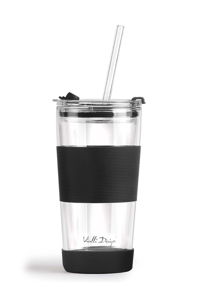 Vialli Design kubek termiczny ze słomką Fuori 600 ml czarny 30374.