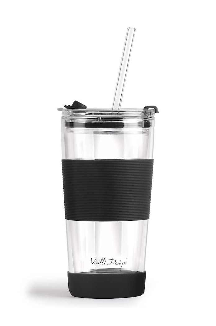 Vialli Design kubek termiczny ze słomką Fuori 600 ml czarny 30374.