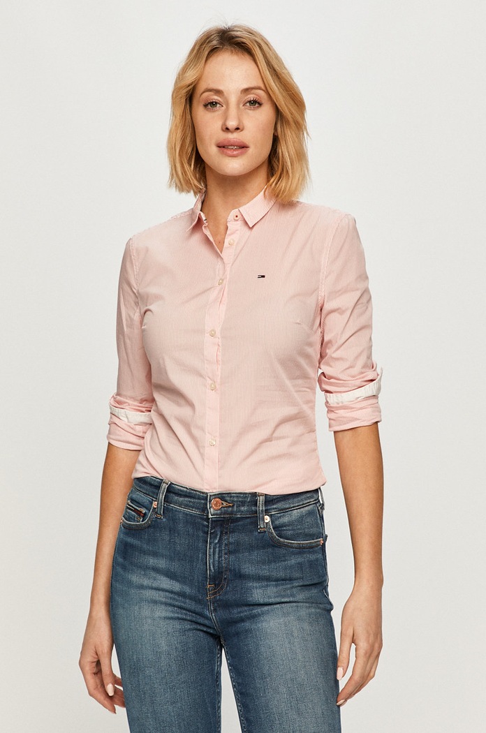Tommy Jeans - Košeľa slim ružová DW0DW04707