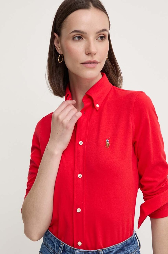 Polo Ralph Lauren πουκάμισο oxford γυναικείο βαμβακερό μακρύ κόκκινο 211924258