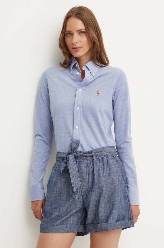 Polo Ralph Lauren πουκάμισο oxford γυναικείο βαμβακερό μακρύ μπλε 211924258
